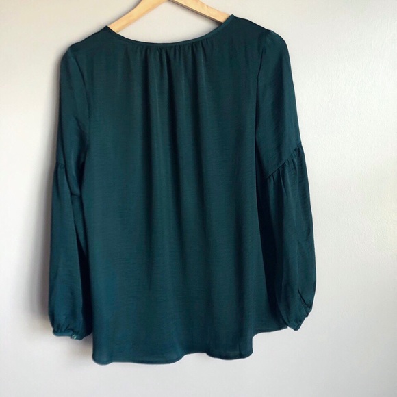 NWT Satin Teal Green Boho Shirred Boho Top Blouse - Picture 2 of 6